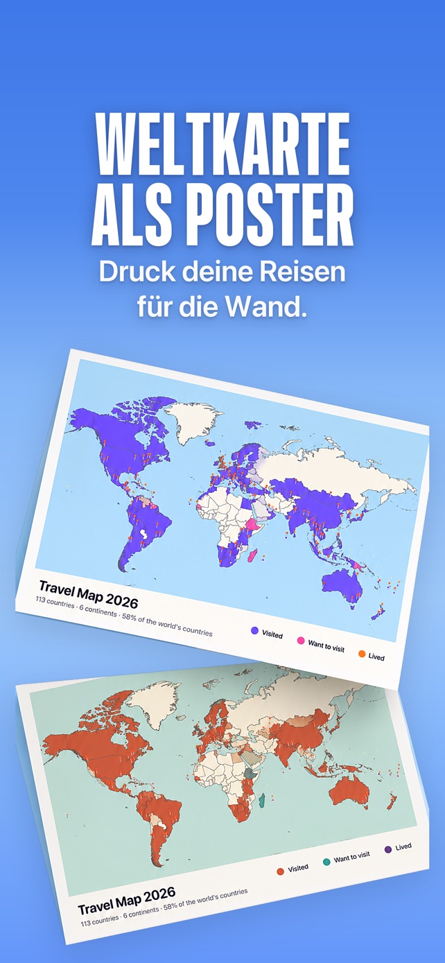 Zwei gedruckte Travel-Map-2026-Poster