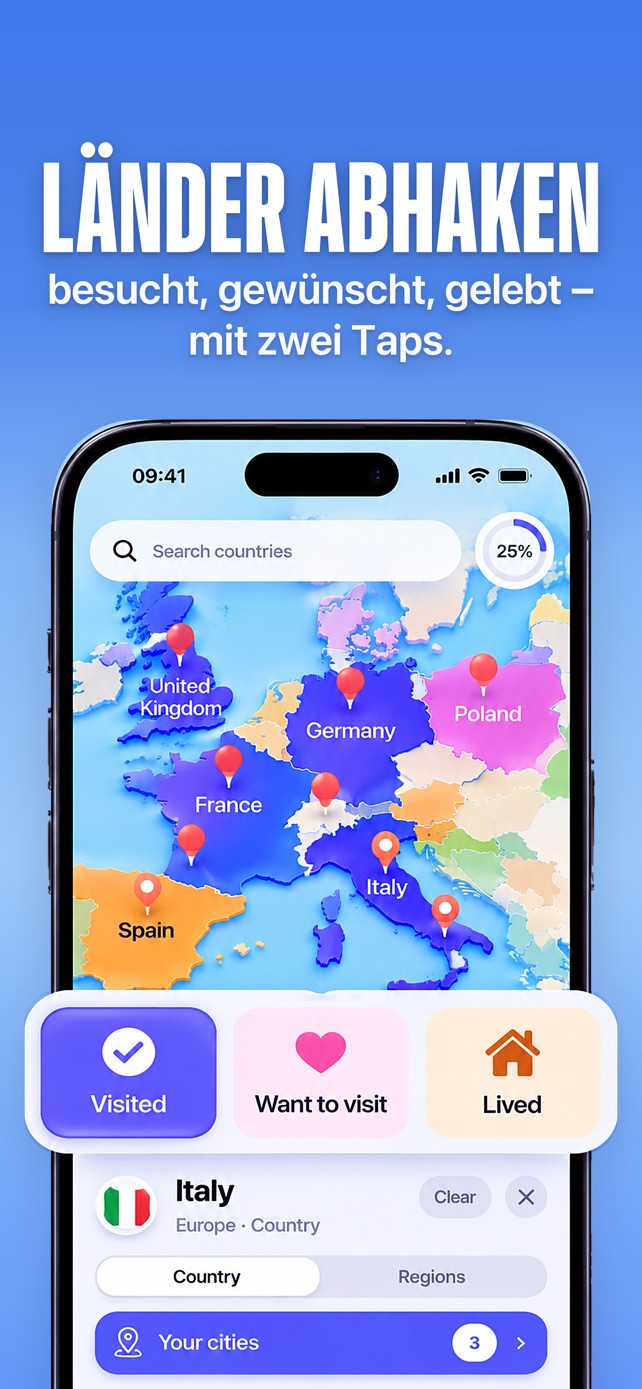Italien in Scratch Map als besucht markiert