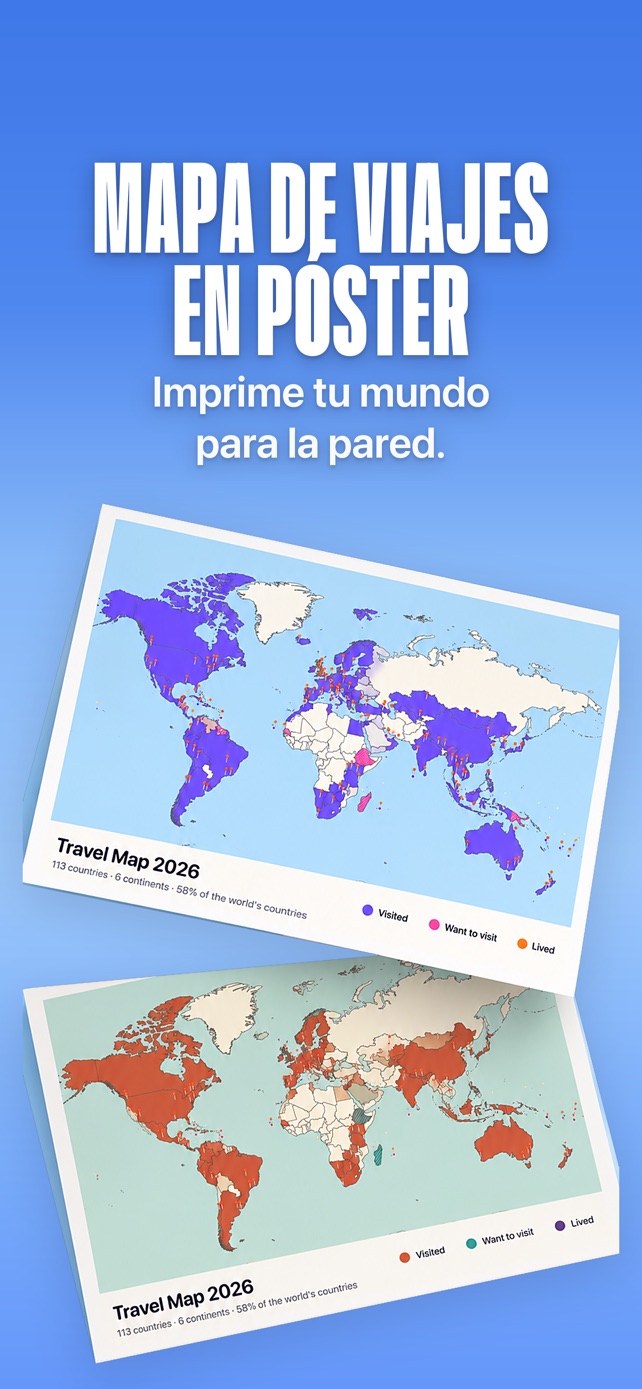Dos pósteres impresos de Travel Map 2026