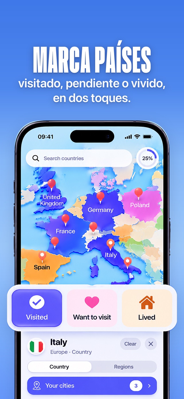 Italia marcada como visitada en Scratch Map