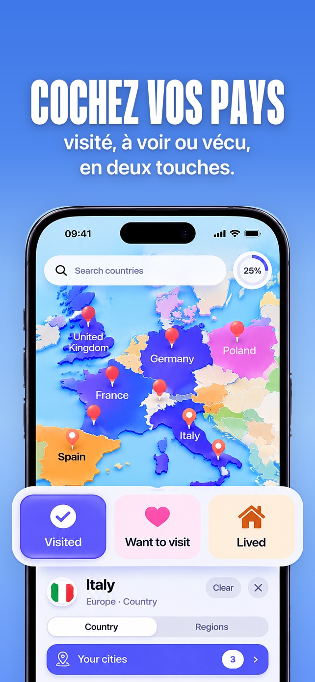 L’Italie marquée comme visitée dans Scratch Map